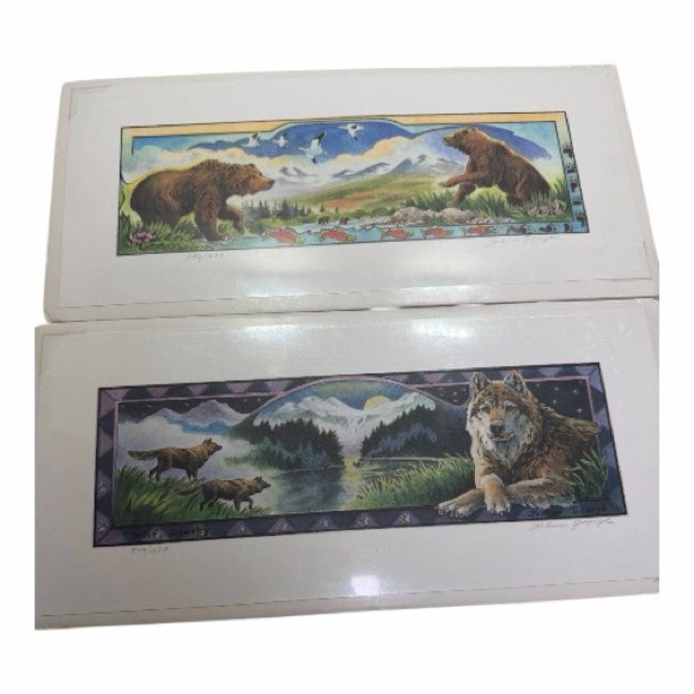 Signed JoAnn George‎ Alaska Wildlife Prints – Wolf and Bear Set